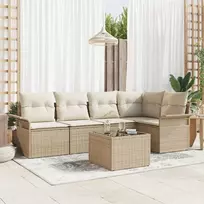 Lauko baldų komplektas Sodo Sofų Rinkinys su pagalve 6 pcs Smėlio Poli ratanas