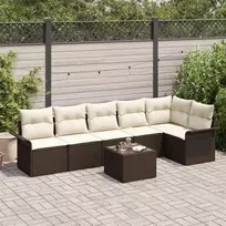 Lauko baldų komplektas Sodo Sofų Rinkinys su pagalve 7 pcs Ruda Poli ratanas