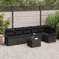 Lauko baldų komplektas Sodo Sofų Rinkinys su pagalve 7 pcs Juoda Poli ratanas