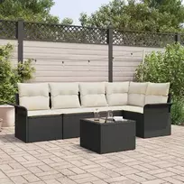 Lauko baldų komplektas Sodo Sofų Rinkinys su pagalve 6 pcs Juoda Poli ratanas
