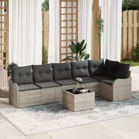 Lauko baldų komplektas Sodo Sofų Rinkinys su pagalve 7 pcs Pilka Poli ratanas