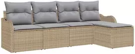 Lauko baldų komplektas Sodo Sofų Rinkinys su pagalve 5 pcs Smėlio Poli ratanas