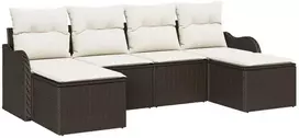 Lauko baldų komplektas Sodo Sofų Rinkinys su pagalve 6 pcs Ruda ir balta Poli ratanas