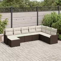 Lauko baldų komplektas Sodo Sofų Rinkinys su pagalve 8 pcs Ruda ir balta Poli ratanas