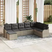Lauko baldų komplektas Sodo Sofų Rinkinys su pagalve 8 pcs Šviesiai pilka Poli ratanas