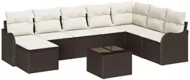Lauko baldų komplektas Sodo Sofų Rinkinys su pagalve 9 pcs Ruda ir balta Poli ratanas