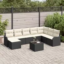 Lauko baldų komplektas Sodo Sofų Rinkinys su pagalve 9 pcs Juoda ir balta Poli ratanas