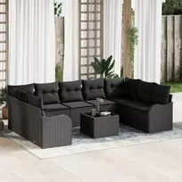 Lauko baldų komplektas Sodo Sofų Rinkinys su pagalve 10 pcs Juoda Poli ratanas