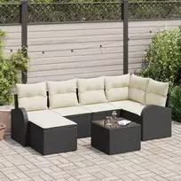 Lauko baldų komplektas Sofos komplektas su pagalve 7 pcs Juoda ir Balta poliratanas
