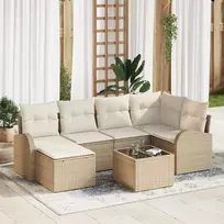 Lauko baldų komplektas Sofos komplektas su pagalve 7 pcs Bežinė ir balta poliratanas