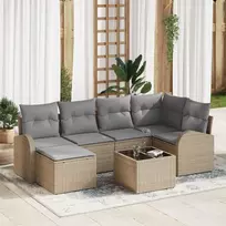 Lauko baldų komplektas Sofos komplektas 7 pcs Bežė ir šviesiai pilka poliratanas