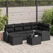 Lauko baldų komplektas Sofos komplektas su pagalve su saugykla 7 pcs Juoda poliratanas