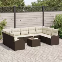 Lauko baldų komplektas Sodo Sofų Rinkinys su pagalve 10 pcs Ruda ir balta poliratanas
