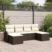 Lauko baldų komplektas Sofos komplektas su pagalve 6 pcs Ruda ir balta poliratanas