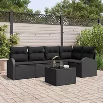 Lauko baldų komplektas Sodo Sofų Rinkinys su pagalve 6 pcs Juoda poliratanas