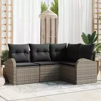 Lauko baldų komplektas Sodo Sofų Rinkinys su pagalve 4 pcs Pilka poliratanas