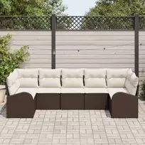 Lauko baldų komplektas Sodo Sofų Rinkinys su pagalve 7 pcs Ruda ir balta poliratanas