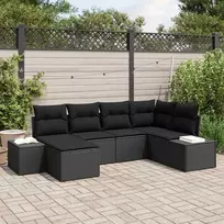 Lauko baldų komplektas Sodo Sofų Rinkinys su pagalve 6 pcs Juoda poliratanas