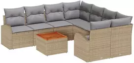 Lauko baldų komplektas Sodo Sofų Rinkinys 9 pcs Bežinė ir šviesiai pilka poliratanas