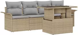 Lauko baldų komplektas Sodo Sofų Rinkinys su pagalve 5 pcs Smėlio Poli ratanas