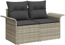 Lauko baldų komplektas Sodo Sofų Rinkinys su pagalve 9 pcs Šviesiai pilka Poli ratanas