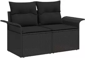 Lauko baldų komplektas Sodo Sofų Rinkinys su pagalve 7 pcs Juoda Poli ratanas