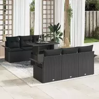 Lauko baldų komplektas Sodo Sofų Rinkinys su pagalve 7 pcs Juoda Poli ratanas