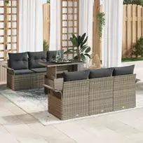 Lauko baldų komplektas Sodo Sofų Rinkinys su pagalve 7 pcs Pilka Poli ratanas