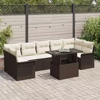 Lauko baldų komplektas Sodo Sofų Rinkinys su pagalve 8 pcs Ruda Poli ratanas