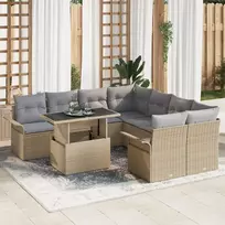 Lauko baldų komplektas Sodo Sofų Rinkinys su pagalve 9 pcs Smėlio Poli ratanas
