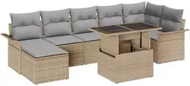 Sodo Sofų Rinkinys su pagalve 8 pcs Smėlio Poli ratanas
