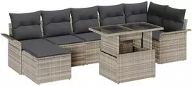 Sodo Sofų Rinkinys su pagalve 8 pcs Šviesiai pilka Poli ratanas