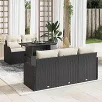 Sodo Sofų Rinkinys su pagalve 6 pcs Juoda Poli ratanas