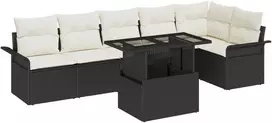 Lauko baldų komplektas Sodo Sofų Rinkinys su pagalve 7 pcs Juoda Poli ratanas