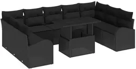 Sodo Sofų Rinkinys su pagalve 10 pcs Juoda Poli ratanas