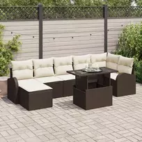 Lauko baldų komplektas Sodo Sofų Rinkinys su pagalve 8 pcs Ruda Poli ratanas