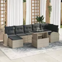 Lauko baldų komplektas Sodo Sofų Rinkinys su pagalve 8 pcs Šviesiai pilka Poli ratanas