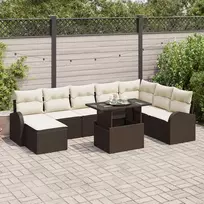 Sodo Sofų Rinkinys su saugykla 9 pcs Ruda Poli ratanas