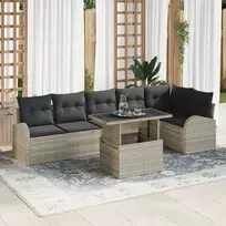 Sodo Sofų Rinkinys su pagalve 7 pcs Šviesiai pilka Poli ratanas