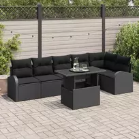Sodo Sofų Rinkinys su pagalve 7 pcs Juoda Poli ratanas