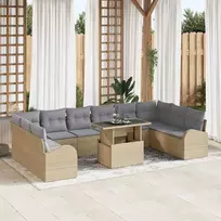 Lauko baldų komplektas Sodo Sofų Rinkinys su pagalve 11 pcs Smėlio Poli ratanas
