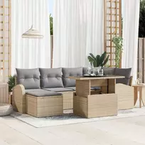 Lauko baldų komplektas Sodo Sofų Rinkinys su saugykla 7 pcs Smėlio Poli ratanas