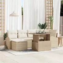 Lauko baldų komplektas Sodo Sofų Rinkinys su saugykla 7 pcs Smėlio Poli ratanas