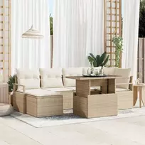 Lauko baldų komplektas Sodo Sofų Rinkinys su saugykla 7 pcs Smėlio Poli ratanas