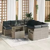 Lauko baldų komplektas Sodo Sofų Rinkinys 9 pcs Šviesiai pilka Poli ratanas