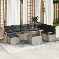Lauko baldų komplektas Sodo Sofų Rinkinys 9 pcs Šviesiai pilka Poli ratanas