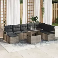 Lauko baldų komplektas Sodo Sofų Rinkinys su saugykla 9 pcs Pilka Poli ratanas