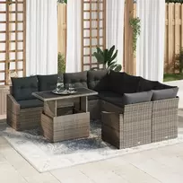 Lauko baldų komplektas Sodo Sofų Rinkinys su saugykla 9 pcs Pilka Poli ratanas