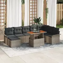 Lauko baldų komplektas Sodo Sofų Rinkinys su saugykla 9 pcs Pilka Poli ratanas