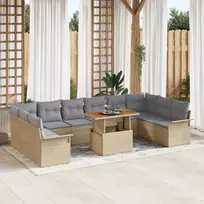 Lauko baldų komplektas Sodo Sofų Rinkinys su saugykla 9 pcs Smėlio Poli ratanas